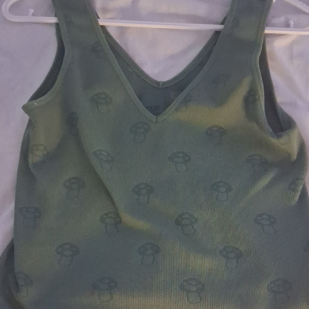 Rue21 Olive Tank Top with Mushroom Design